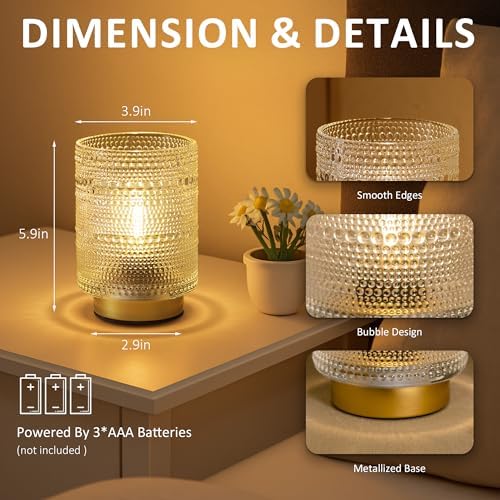 Small Battery operated Lamp with Timer for Bedside/Coffee Table/Book shelf Decor,Cordless Aesthetic Lamps with Warm Moody Lighting for Home Decor/Dorm/Entryway/Cubicle/Bathroom/ Patio Decor(Clear) - Image 5