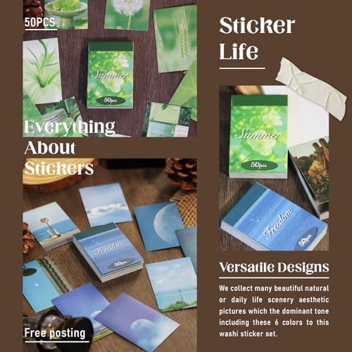 Bomichi Washi Stickers, 6 Sets 300 Pcs Aesthetic Sticker Book for DIY Journaling, Journaling Supplies for Bullet Journal Art Diary Card Craft Gifts Planner Notebook - Image 4