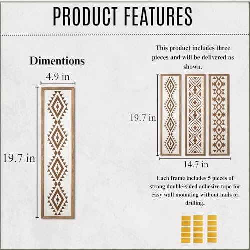 X DELUXE Minimalist Aztec Wood Wall Decor Set of 3 Geometric Scandinavian Boho Hanging Panels for Living Room Bedroom Hallway Office Modern Tribal MDF Wall Art Vertical Decorative Interior Accent - Image 6