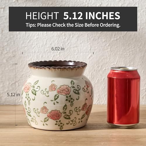 SIDUCAL Ceramic Red Rose Floral Vase with Wide Mouth Lace, 4.84 Inch Cracked Chinoiserie Rustic Farmhouse Vases, Pastoral Retro Vase for Home Decor, Table, Living Room, Bathroom, Shelf, Wedding - Image 2