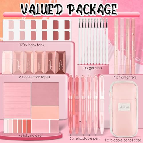 38pcs Aesthetic Office Supplies Kit, Pink Color, Classic - Image 2