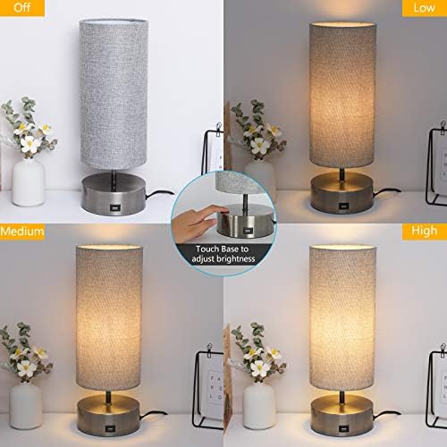 Haian Support 3-Way Dimmable Touch Control Table Lamp with USB Charging Port Set of 2,Modern Nightstand Bedside Desk Lamp with Grey Fabric Lampshade for Living Room,Bedroom,Study Room,LED Bulb Include - Image 2