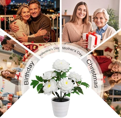 White Peony Artificial Flower Lamp, Night Light for Bedroom Wedding Bar Coffee Shop Decor, Christmas Valentines Mothers Day Anniversary Birthday Gifts for Women Mom Grandma Wife Friend - Image 4