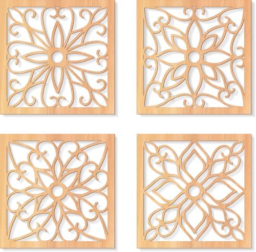 KOYILTD 4 Pcs Thicken Wooden Wall Art Rustic Farmhouse Flower Wall Art by KOYILTD