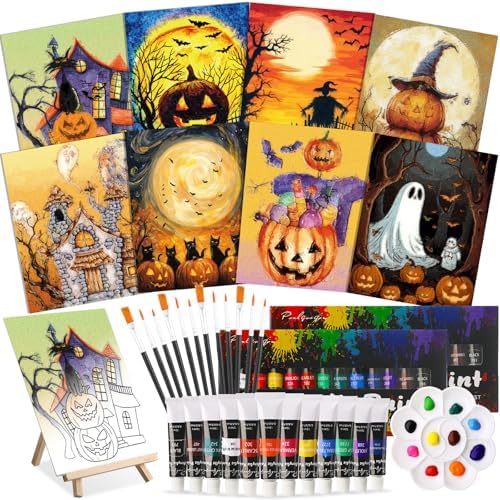Cholemy 36 Pcs Paint and Sip Kit Gift for Adults 8''x10'',Halloween Pumpkin by Cholemy