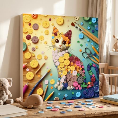 Framed Button Art Kit 11.8" DIY Mosaic Craft for Adults(Kitten) - Image 5