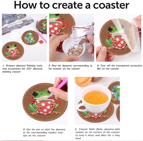 Clendo 8 PCS Coffee Frog Diamond Art Coaster Kits with Holder - Diamond Painting for Adults Beginners - 5D Gem Art Dots Paintings with Cork Pads - Crafts Supplies - Image 3