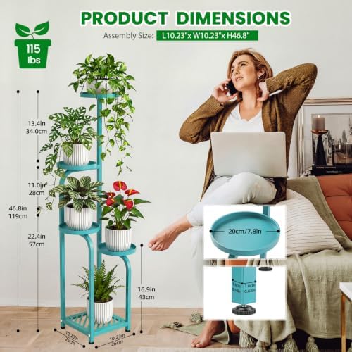 TOSKING Tall 5-Tier Square Meta Plant Stand Indoor Outdoor, Anti-Tip, Blue - Image 4