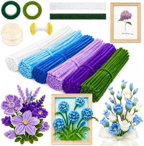 COSILY 400Pcs Pipe Cleaner Flower Kit with Photo Frame, Pipe Cleaners Craft, Chenille Stems Bouquet Making Set for DIY Floral Art, Creative Handmade Art Crafts Gifts for Kids and Adults by COSILY