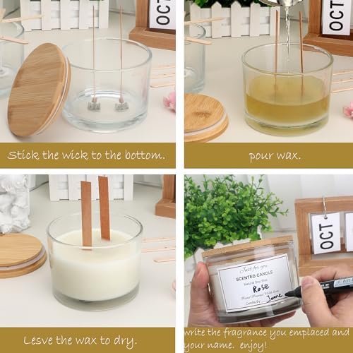 MILIVIXAY 6 Pack 16 oz Candle Jars with Bamboo Lids and Candle Making Kits - 3 Wick Candle Jar,Bulk Empty Clear Thick Glass Jars for Making Large Candles - Spice, Powder Containers. - Image 6
