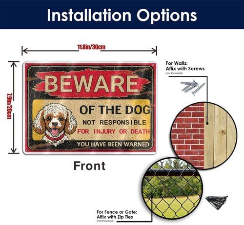 Vintage-Style Metal Tin Sign - Beware of Dog Poodle Humorous Warning Sign with Distressed Red Border, 8x12 Inch Rustic Wall Decor for Yard, Fence, Farm, Kitchen, Garden - Funny Pet Owner Gift - Image 6