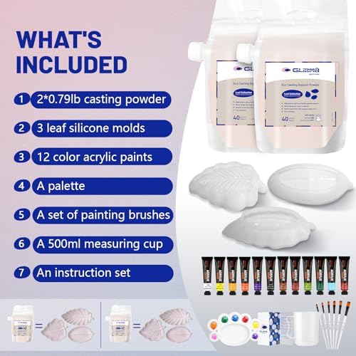 Glizma Complete Gypsum Casting Powder Kit 2 Sets 6 Leaf Trays, Home Decor DIY Beginners Crafts Kits Adults Women, Water Activated, Fast Curing, Date Night Painting Kit(Acrylic Paint Inclueded) - Image 3