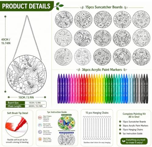 Jiamiyou 51pcs Flower Suncatcher Craft Kit DIY Stained Glass Art for Adults - Image 2