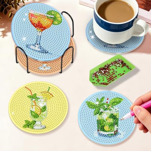 Diamond Art Coasters Kit for Adults, 8PCS Cocktail Coasters with Holder - Image 4