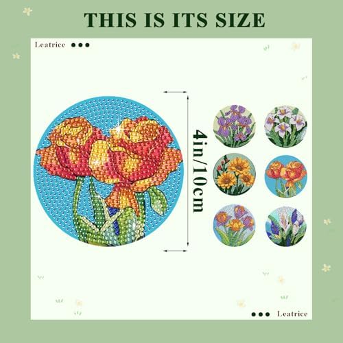 Leatrice 6 PCS Diamond Art Coasters Small Diamond Painting Kits for Adults - Image 3