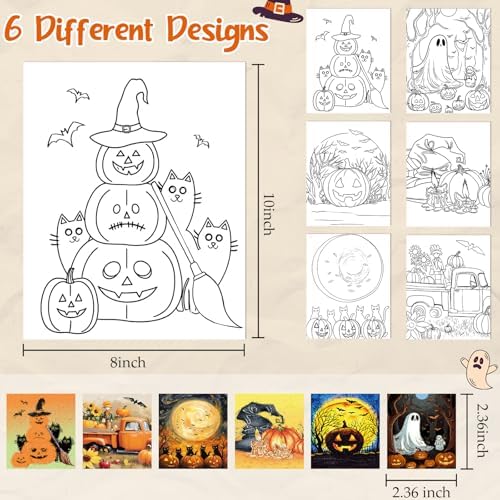 Dinifee 6 Pack Pre Drawn Canvas for Painting Pre Printed Canvas Kit 8 x 10 Inch Stretched Cotton Paint and Sip Set for Adults Couple Party Graduation Summer Date Night(Halloween) - Image 3