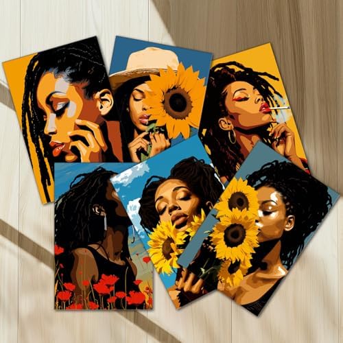 African American Girl 6 Sets Paint by Number Kit for Adults 8 x 12 inch Canvas Black Girl with Sunflowers DIY Oil Painting Easy for Beginner Paint by Numbers Acrylic Pigment-Girls Night Party Choice - Image 4