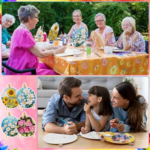 Supervitae 72 Piece Vintage Flowers Round Pre Drawn Canvas Kit 8" Paint and Sip Kit for Adults Painting Party Pre Printed Canvas DIY with Pictures Paints Easels Brushes for Party Gifts - Image 5