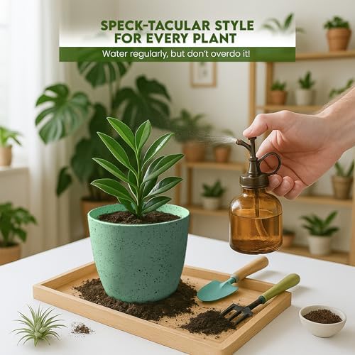 Plant Pots Indoor with Drainage 5 Pack Multi-Size Planters Set Spotty Mint - Image 4