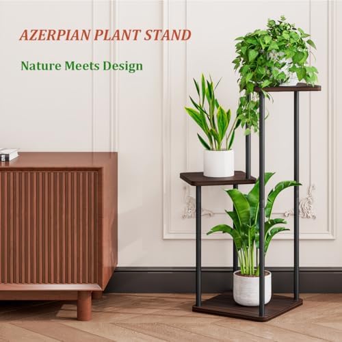 AZERPIAN Plant Stand Indoor Corner Tiered Plant Shelf 3 Tier Metal MDFBoard - Image 2