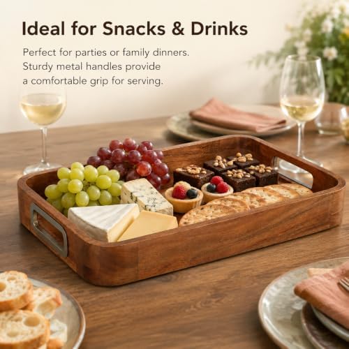 Acacia Wood Serving Tray with Handles, 12x18 Inch, Natural Grain - Image 4