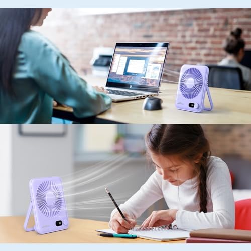 WHATOOK Small Desk Fan Personal Fans: 5000mah 25 Hours Battery Office Quiet Mini Desktop Fan Portable Rechargeable Travel Essentials (Purple, 2000 mAh) - Image 2