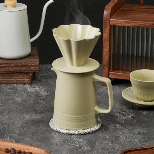 Pour Over Coffee Maker, Ceramic Coffee Dripper with 40pcs V02 Paper Filter & Coaster, 18.2oz/540ml Flower Shape Pour Over Coffee Filter set (Celadon Set) - Image 6