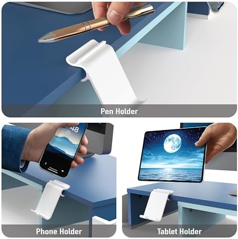 Simple Houseware Desk Dual Monitor Stand Riser with Drawer, Blue - Image 4
