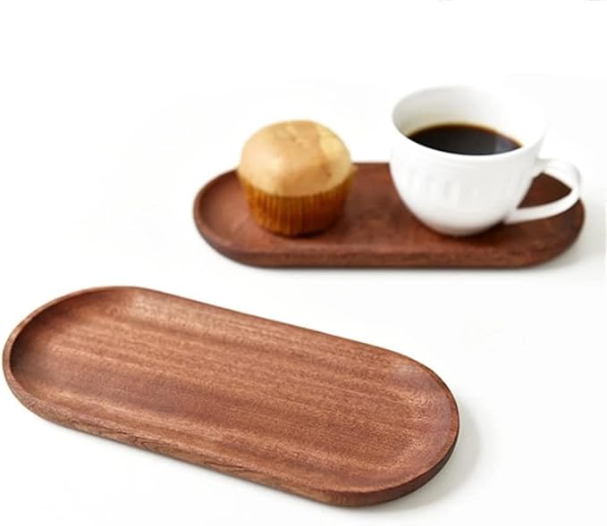 6 Pack Solid Wood Serving Platters and Trays of Natural Wood with Edge,Rectangular Avoid Sliding and Spilling Food (Walnut Trays x 6Pack)
