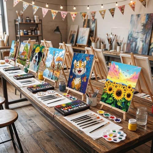 Ctosree 72 Pcs Nature Animals Paint and Sip Kit for Adults 8'' x 10'' Pre Drawn Canvas for Painting DIY Pre Printed Canvas for Party Favor Acrylic Painting Kit Wood Easel Brushes Date Night Bulk - Image 3