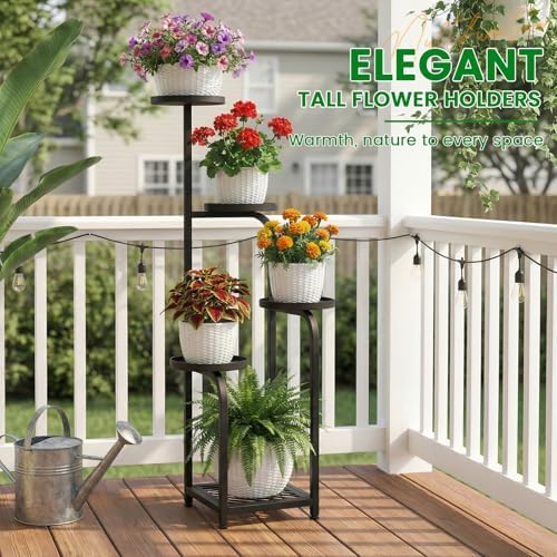 TOSKING Tall 5-Tier Square Plant Stand Indoor Outdoor, Anti-Tip, Black - Image 6