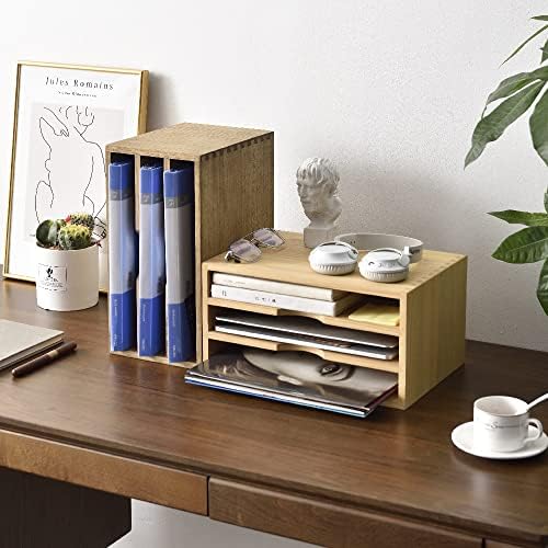 KIRIGEN Wooden Desk Organizer 3-Tier Letter Tray and Paper Sorter, Brown - Image 2