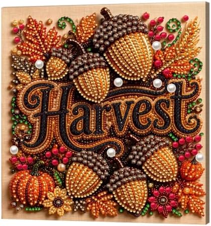 DIY Pearl Painting Kit for Adults, Autumn Harvest Fall Art with Wood Frame, 20x20cm Self-Adhesive Pearl Diamond Craft, Autumn Wall Decor Gift for Women, Beginners Relaxing Hobby Kit by Unknown
