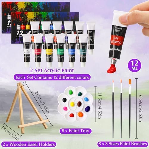Cholemy 99 Pcs 16 Set Sip and Paint Kit for Adults 8"x 10" Pre Drawn Canvas Painting with Wooden Easel Pre Printed Canvas Painting Favor for DIY Birthday Gifts Adult's Date Party(Landscape) - Image 3