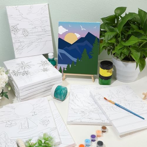 Zhanmai 72 Pcs 12 Sets Sip and Paint Kit Pre Drawn Canvas for Painting 8" x 10" Paint Party Canvas Painting Pre Printed Canvases for Party DIY Virtual Adult's Date Night(Landscape) - Image 4