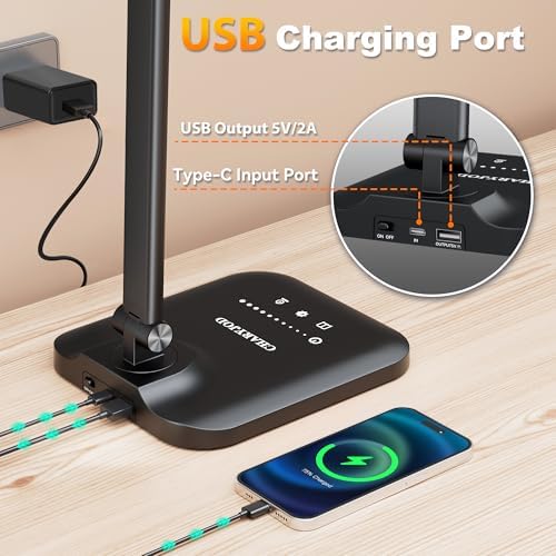 CHARYJOD LED Desk Lamp for Office Home, Height Adjustable Architect Desk Light with USB Adapter, Stepless Dimming Desk Lamp Light for Reading, Study, Workbench - Image 2