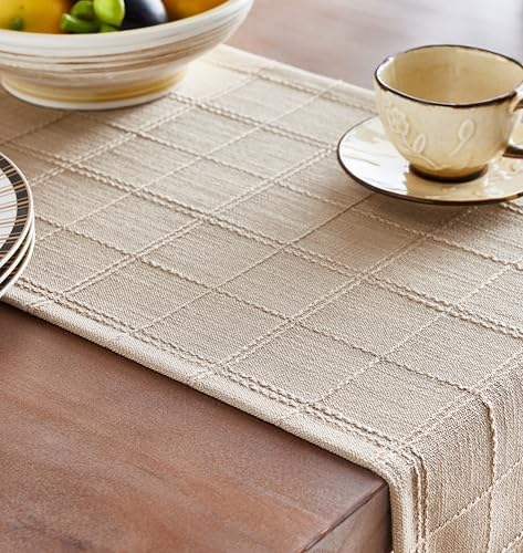 ZeeMart Linen Checked Farmhouse Table Runner, 13x36 Inches Neutral Beige - Image 5