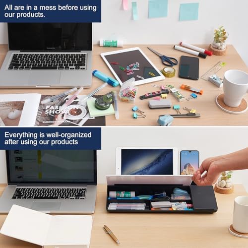 Small Glass Desktop Whiteboard Dry-Erase-Board - Computer Keyboard Stand with Wireless Charger White Board Surface Pad with Drawer, Desk Organizers with Accessories for Office, Home, School Supplies - Image 3