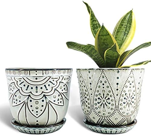 Gepege Ceramic Plant Pots, 6 Inch Indoor Planters with Drainage & Saucers by Gepege