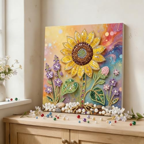 Xylzzuit Pearl Painting Kit with Frame 9.84x9.84IN Colorful DIY Gemstone Pearls Beads Art Craft for Adults Home Desktop Wall Decor (Sunflower) - Image 7