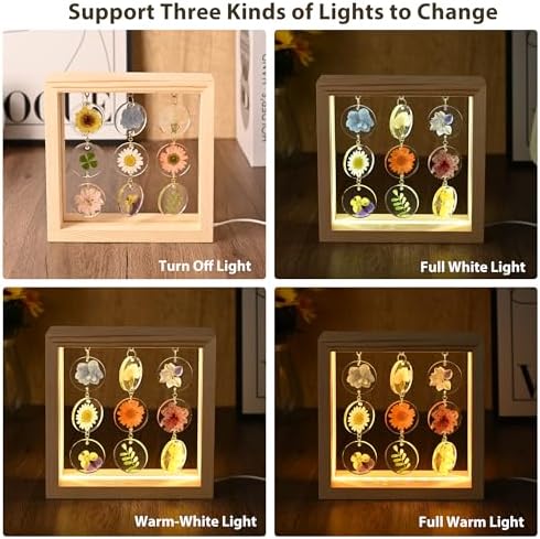 SMUK Dried Flower LED Table Lamp, Handmade Aesthetic 3 Way Dimmable Decorative Pressed Flower Desk Lamp with Wood Frame for Bedroom, Living Room, Office, Desk, Table Unique Bedside Lamps - Image 6
