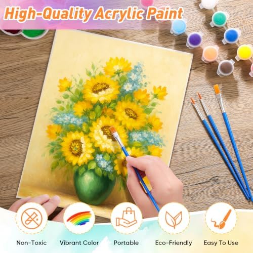 24 Pack Mini Acrylic Paint Set, 12 Colors Acrylic Paint Strips with 48 Brushes, Washable Paint for Kids & Adults Craft, 336 PCS Painting kit for Easter Eggs, Birthday, Party Favor, Classroom Art Gifts - Image 3