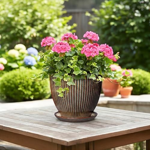 Ceramic Planter, 8 Inch Plant Pots for Indoor Plants, Round Planter with Drainage Hole and Saucer, Modern Decorative Flower Pots, House Office Decor, Gifts for Plant Lovers, Retro Brown - Image 4
