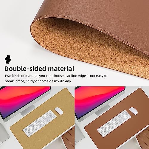 AFIING Cork Desk Mat 47" x 23.6", Dual-Sided Natural Cork & PU Leather Desk Pad, Non-Slip Waterproof Large Mouse Pad for Office, Home & Gaming (Brown) - Image 3