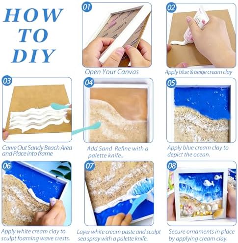 A&H Zier 2 Pack DIY Sea Glass Art Kit White Cream Resin-Beach Frame Making for Adults Ocean Wall Decor Complete Resin Art Kit for Adult & Beginners（6.9x8.9 Inch） - Image 4