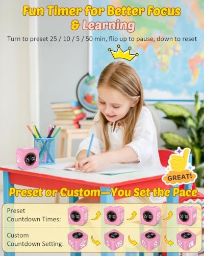 Digital Pomodoro Timer Cube 5/10/25/50min Preset, Silent & Sound Alarm - Image 2