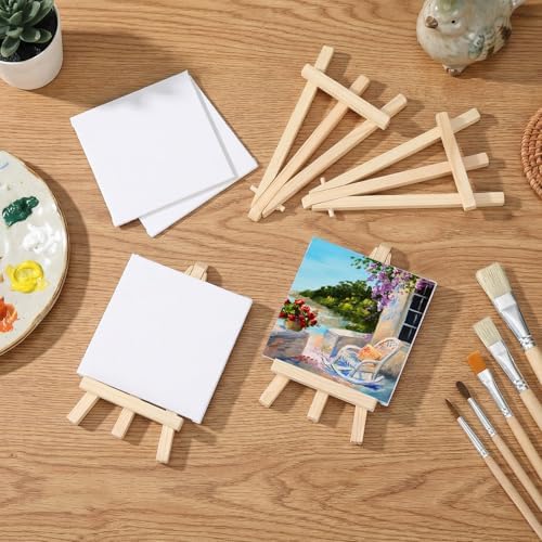Motimind 36 Pcs 4 x 4 Mini Canvas and 6" Easel Set Bulk for Paint Party - Image 3