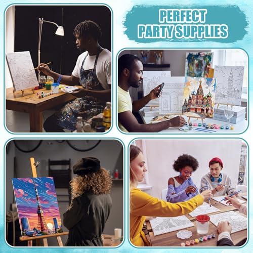 Sherr 96 Pcs 12 Set Pre Drawn Canvas Painting Kits, City - Image 4