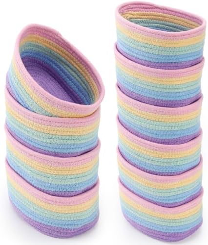 10 Pack Small Woven Baskets, Cotton Rope, Pastel Color by LOYIM