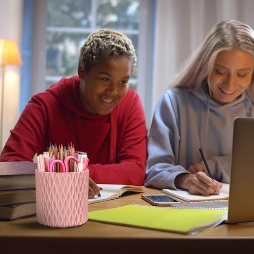 Pencil Holder - 360° Rotation, 5 Slot Desk Supplies For Women Office Aesthetic. Pencil Holder For Office&School, Desk Accessories(Pink) - Image 4